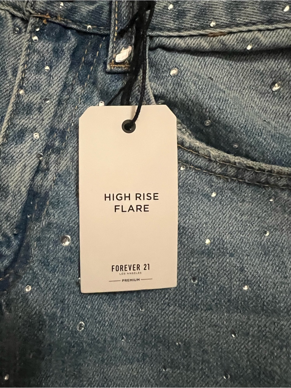 Forever 21 Light Blue Distressed Wide Leg Jeans with Studded Details - Picture 2 of 5